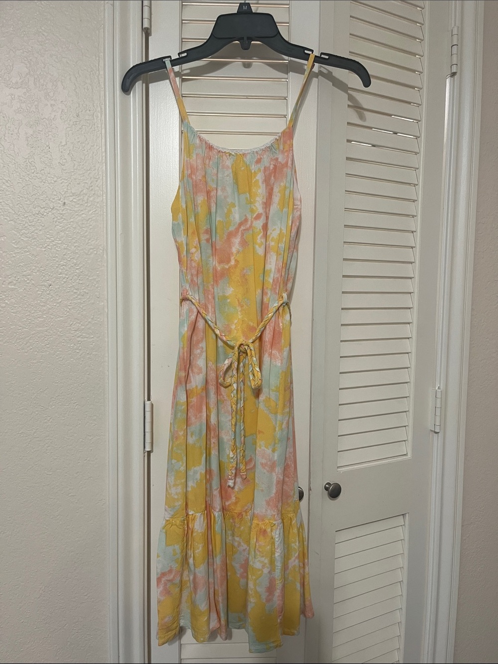 Blue Rain Pastel Yellow and Pink Tie-Dye Maxi Dress